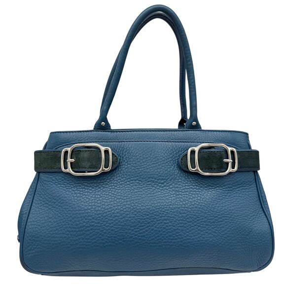 Vintage Cole Haan Village Shoulder Bag Pebbled Leather & Suede Buckle Teal Green - Picture 1 of 11
